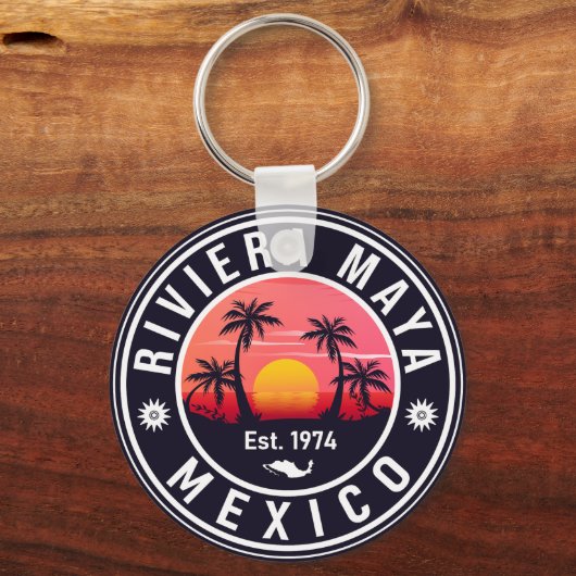 Riviera Maya Mexico Retro Sunset Souvenirs 60s Sleutelhanger (Achterkant)