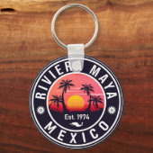 Riviera Maya Mexico Retro Sunset Souvenirs 60s Sleutelhanger (Voorkant)