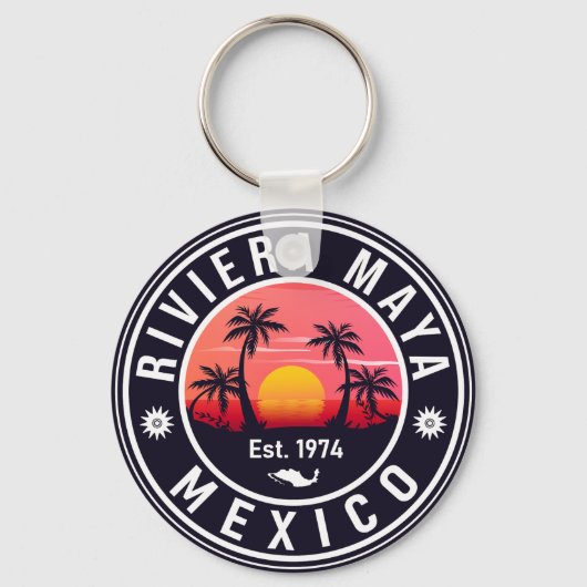 Riviera Maya Mexico Retro Sunset Souvenirs 60s Sleutelhanger (Achterkant)