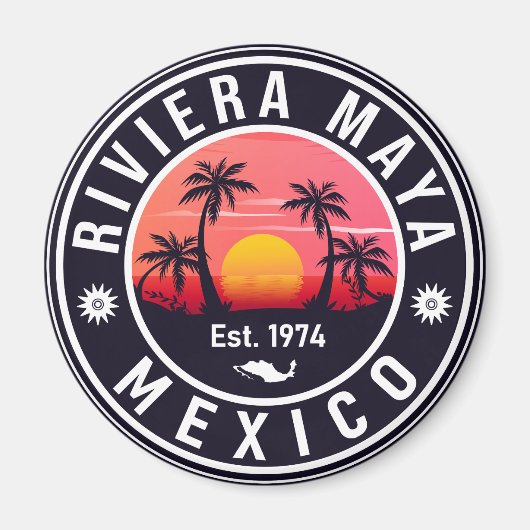 Riviera Maya Mexico Retro Sunset Souvenirs Palm Magneet (Voorkant)