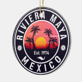 Riviera Maya Mexico Retro Zonsondergang Palm Souve Keramisch Ornament (Links)