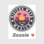 Riviera Maya Mexico Retro Zonsondergang Palm Souve Sticker (Vel)