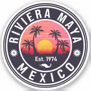 Riviera Maya Mexico Retro Zonsondergang Palm Souve Sticker