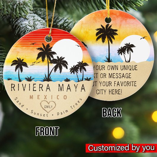 Riviera Maya Mexico Retro Zonsondergang Palmboom 6 Keramisch Ornament