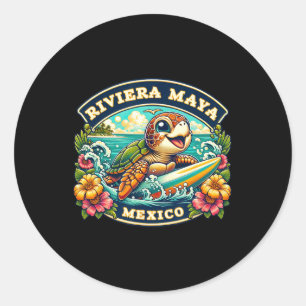 Riviera Maya Mexico Schattige Zeeschildpad Surft Ronde Sticker