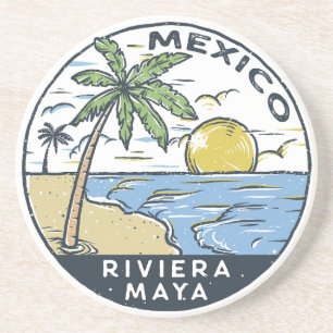 Riviera Maya Mexico Vintage Zandsteen Onderzetter