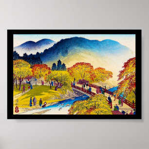 Rivierbrug over de herfst in de Kool-japanse berg Poster
