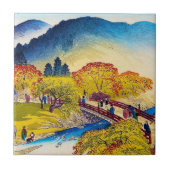 Rivierbrug over de herfst in de Kool-japanse berg Tegeltje (Voorkant)