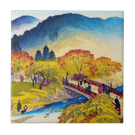 Rivierbrug over de herfst in de Kool-japanse berg Tegeltje