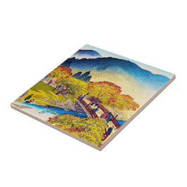 Rivierbrug over de herfst in de Kool-japanse berg Tegeltje