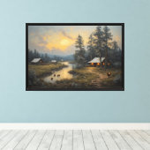 Rivierdal met huisjes canvas afdruk (Insitu (Houten vloer))