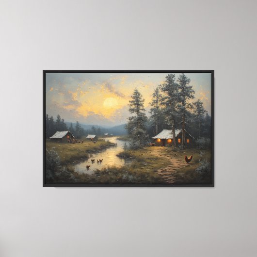 Rivierdal met huisjes canvas afdruk (Voorkant)