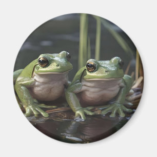 Riviergebonden Wonderen: Twee Vette Groene Kikkers Magneet