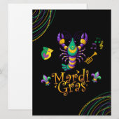 Rivierkreeft/trompet/masker/fleur de lis Mardi Gra Feestdagenkaart (Voorkant / Achterkant)