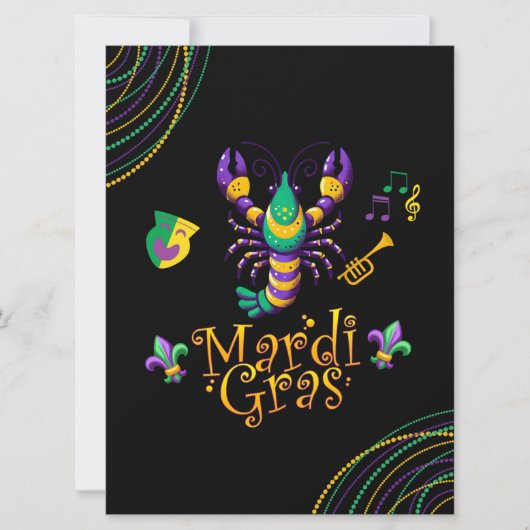 Rivierkreeft/trompet/masker/fleur de lis Mardi Gra Feestdagenkaart (Voorkant)