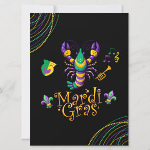 Rivierkreeft/trompet/masker/fleur de lis Mardi Gra Feestdagenkaart