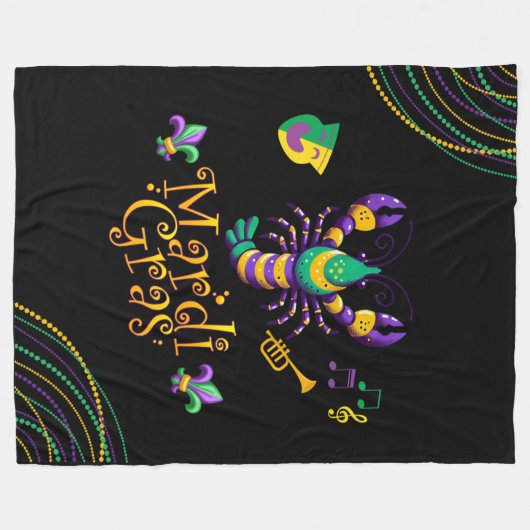 Rivierkreeft/trompet/masker/fleur de lis Mardi Gra Fleece Deken (Voorkant (Horizontaal))