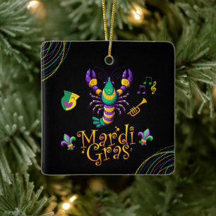 Rivierkreeft/trompet/masker/fleur de lis Mardi Gra Keramisch Ornament