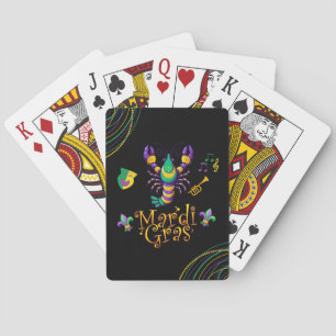 Rivierkreeft/trompet/masker/fleur de lis Mardi Gra Pokerkaarten