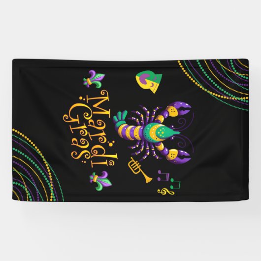 Rivierkreeft/trompet/masker/fleur de lis Mardi Gra Spandoek (Horizontaal)