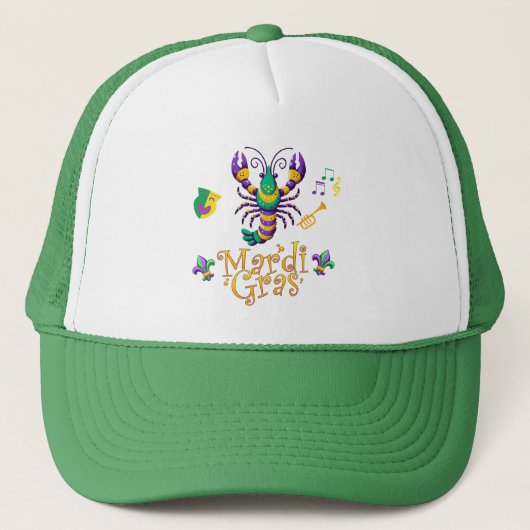Rivierkreeft/trompet/masker/fleur de lis Mardi Gra Trucker Pet (Voorkant)