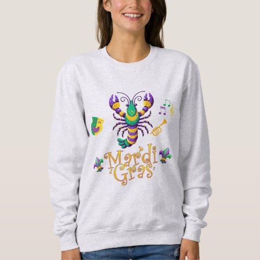 Rivierkreeft/trompet/masker/fleur de lis Mardi Gra Trui (Voorkant)