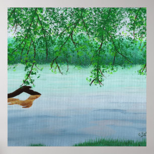 Rivierlandschap met bomen en een stam van Cheryl P Poster