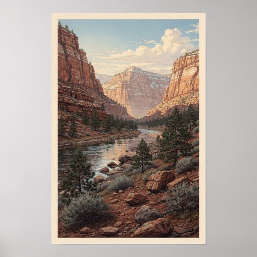 Rivierlandschap van de Rode Rotskloof Poster (Voorkant)