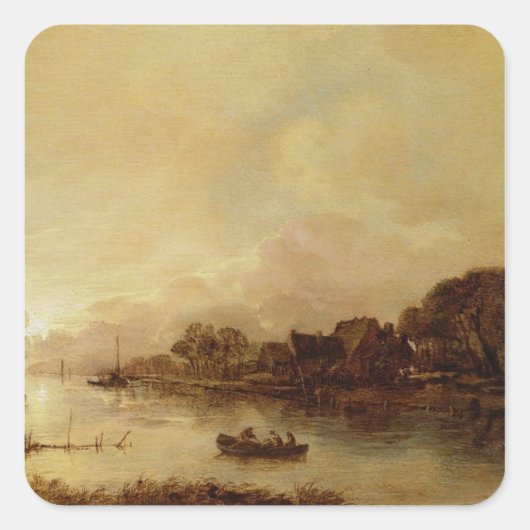 rivierlandschap vierkante sticker (Voorkant)