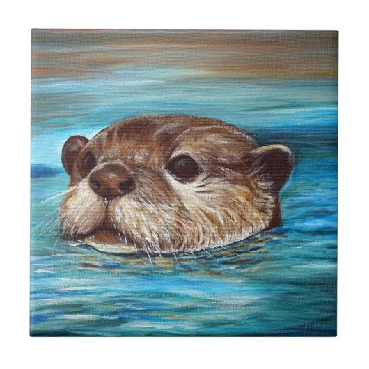 Rivierotter Schilderij Tegeltje (Voorkant)