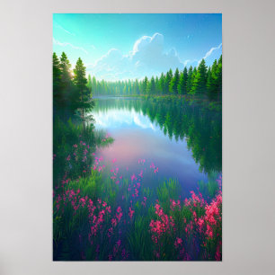 Rivier's omhelzing, rustig water poster