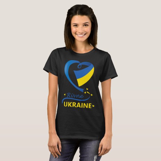 Rivne Ukraine National Flag Heart Emblem Crest  T-shirt (Voorkant volledig)