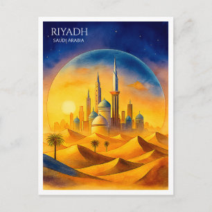 Riyadh Saudi-Arabië Aquarel Silhouet Feestdagenkaart