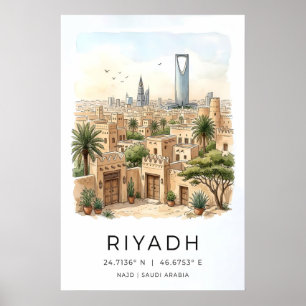 Riyadh Silhouette Afdruk Aquarel Stadsgezicht met Poster