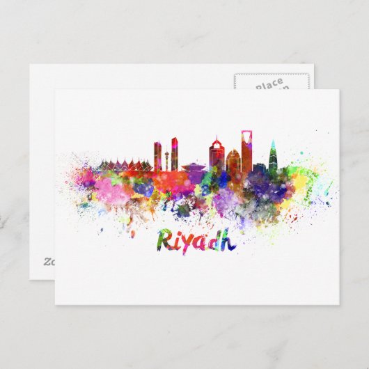 Riyadh skyline in watercolor briefkaart (Voorkant / Achterkant)