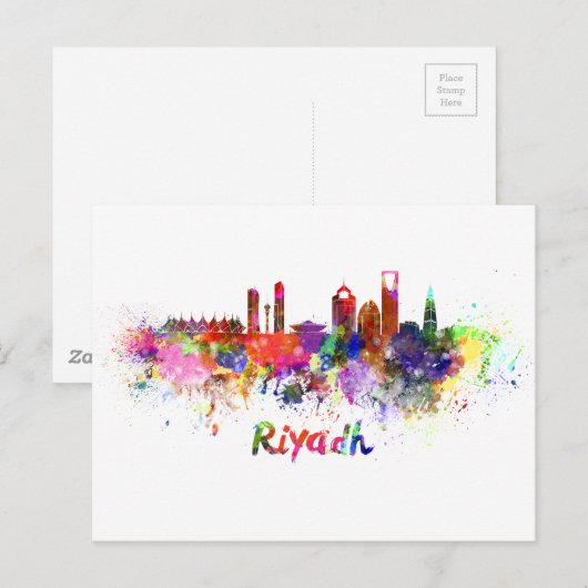 Riyadh skyline in waterverf briefkaart (Voorkant / Achterkant)