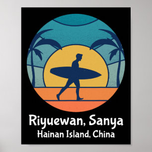 Riyuewan Sanya Hainan Eiland China Surfen Vintage Poster