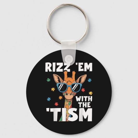 Rizz EM met de TISM Autisme Giraffe Grappig Autism Sleutelhanger (Voorkant)