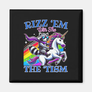 Rizz ‘em Met De ‘tism Cool Wasbeer Ride Eenhoorn Magneet