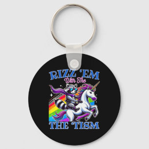 Rizz ‘em Met De ‘tism Cool Wasbeer Ride Eenhoorn  Sleutelhanger