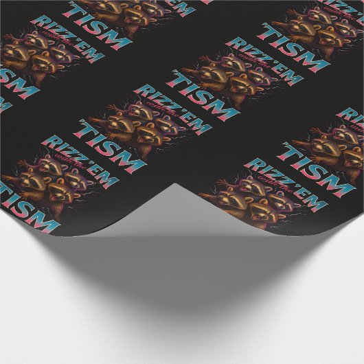 Rizz Em With The Tism Meme Autism Funny Racoon Cadeaupapier (Hoek)