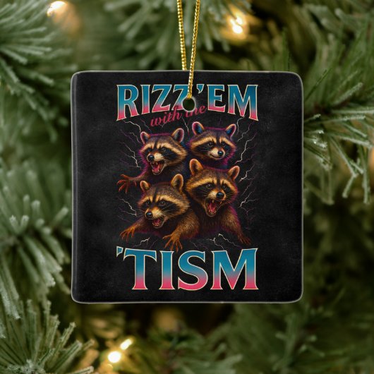 Rizz Em With The Tism Meme Autism Funny Racoon Keramisch Ornament (Boom)