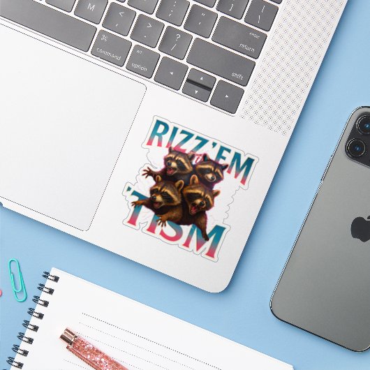 Rizz Em With The Tism Meme Autisme Grappige Wasbee Sticker (Laptop met iPhone)