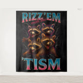 Rizz Em With The Tism Meme Autisme Grappige Wasbee Wandkleed (Voorkant)