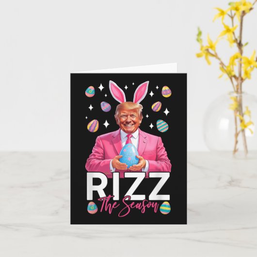 Rizz het seizoen Grappig Trump Bunny Ears Paasjach Kaart (Gele Bloem)