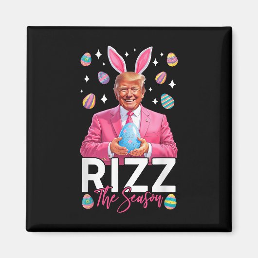 Rizz het seizoen Grappig Trump Bunny Ears Paasjach Magneet (Voorkant)