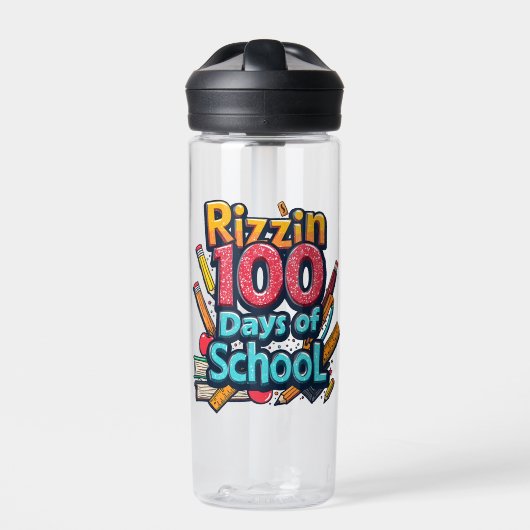 Rizzin 100 dagen op school Gen Alpha grappig Waterfles (Voorkant)
