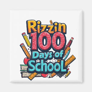 Rizzin 100 Days of School Gen Alpha Grappig Magneet