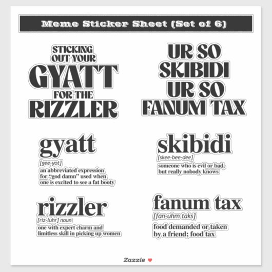 Rizzler Meme Sticker Sheet Set (Vel)