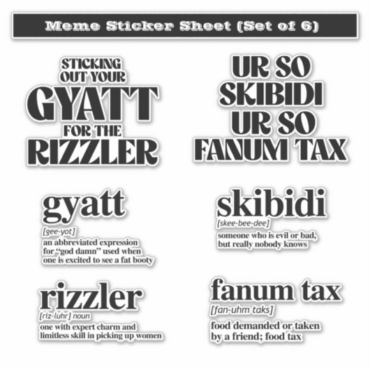 Rizzler Meme Sticker Sheet Set (Voorkant)